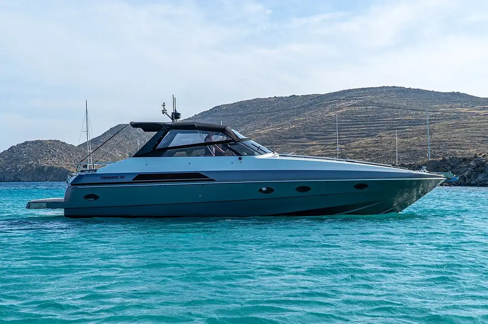 Pershing 40 private motor yacht on the Aegean Sea, Mykonos — available for charter